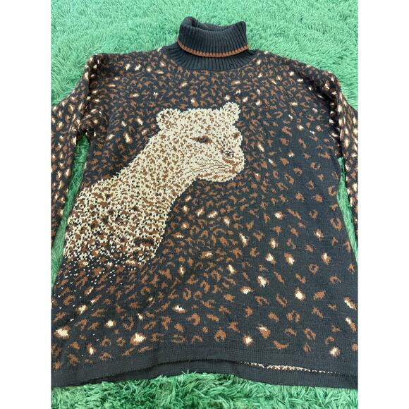 Vintage Basic Editions Cheetah Leopard Pattern Turtleneck Knit Sweater USA Made - Picture 11 of 12